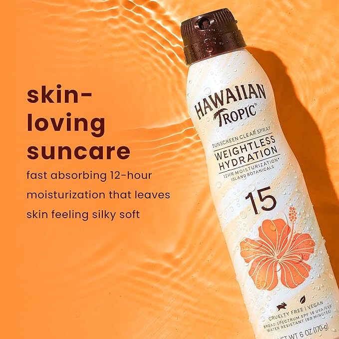 Hawaiian Tropic Weightless Hydration Clear Spray Sunscreen SPF 15 Twin Pack 6oz each &amp Sheer Touch Ultra Radiance Lotion Sunscreen SPF 15 8oz