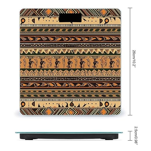 Digital Bathroom Scale for Body Weight Scale with Bright LCD Display High Accuracy Step-On Technology Auto On/Off Bohemia Style Traditional African Pattern Digital Scales 400 Lbs /180kg