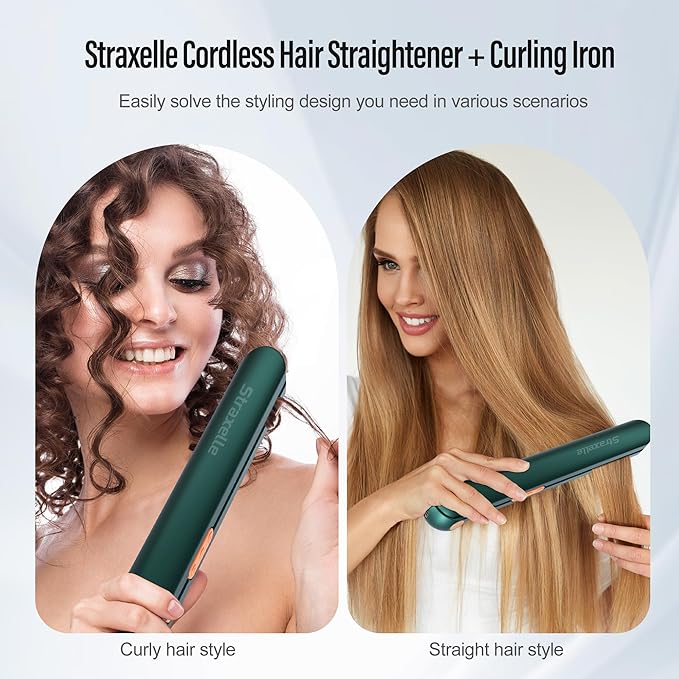 Cordless Hair Straightener 10000mAh Rechargeable Flat Iron Portable Travel Straightener with Negative Ion LED Screen &amp 3D Floating Plates 4 Adjustable Tempe 2 in 1 Straightener and Curler