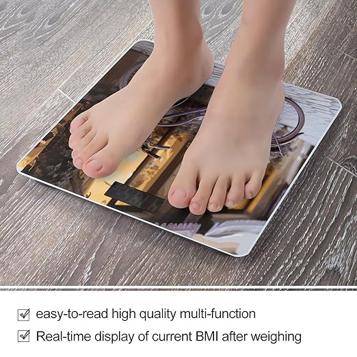 Purple Bike by The Window Scale for Body Weight Anti-Slip Digital Bathroom Scale Sturdy Toughened Glass Weighing Scales High Precision Safe Rounded Corners Smart Scales