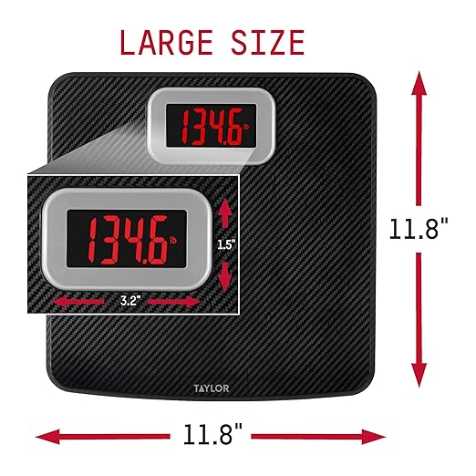 Taylor Digital Bathroom Scale Body Weight Scale 400 LB Capacity Carbon Fiber Anti-Slip Mat 11.8 x 11.8 Inch Platform Black