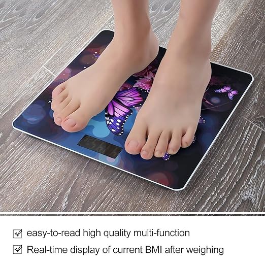 Purple Butterflies Bathroom Scale Ultra-Bright Liquid Crystal Screen Weight Scale Accurate Bathroom Body Scales for Body Weight Bathroom Pet Home Bedroom Gift-Giving