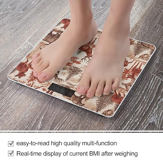Animal Wilderness Bear Deer Weight Scale Large Bathroom Scales Digital Weight with Bright LED Display Non Slip Automatic Weighing Scale Fashion Weighing Machine for Body
