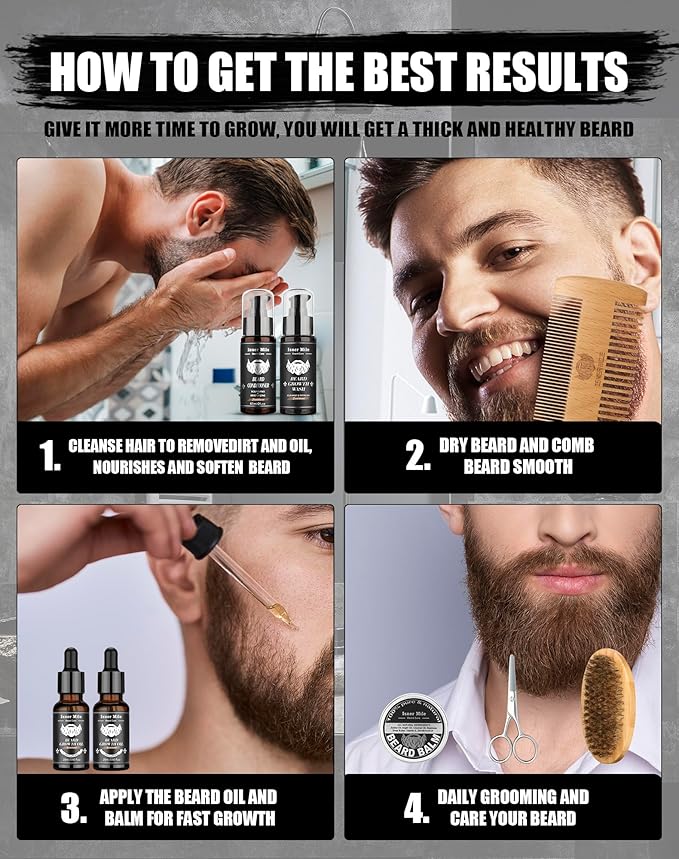 Beard Kit for Men Grooming &amp Care: with 2 Pack Beard Oils and Balm - Wash &amp Conditioner for After Shave Lotions Sandalwood Brush and Comb Sets with Scissors Valentines Fathers Gifts for Dad/