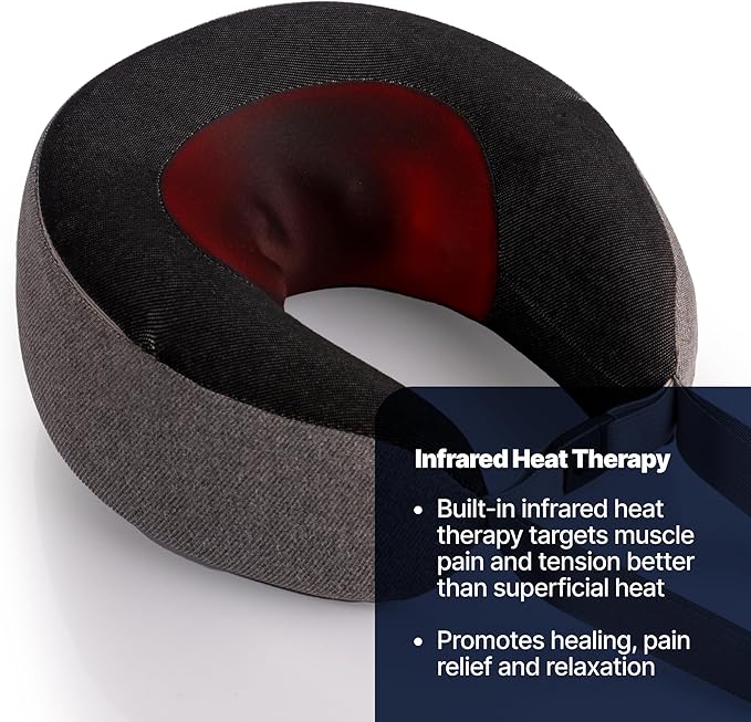 GhostBed Massaging Neck Pillow Shiatsu-Style Kneading Massager Comfortable Heated with Cover Wireless Portable Pillow Standard Size