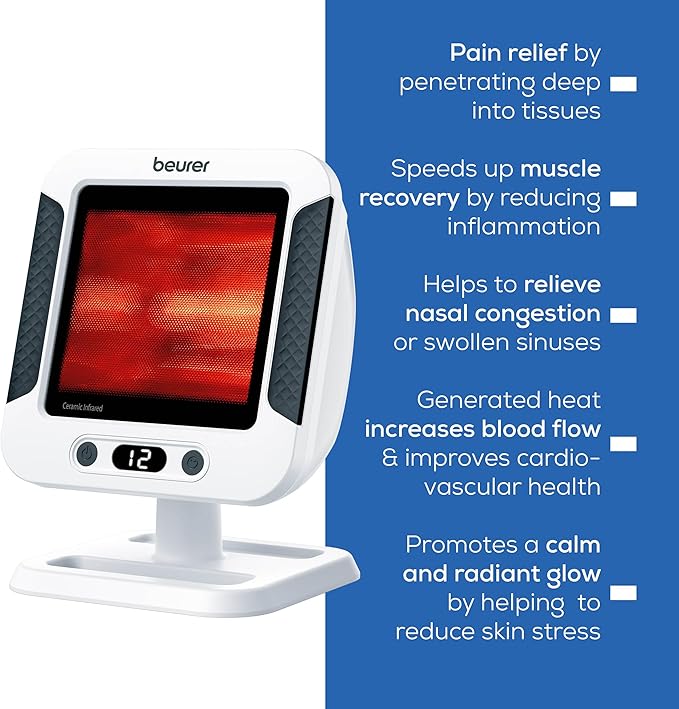 Beurer IL60 Infrared Heat Lamp for Red Light Therapy for Face Body Sinus &amp Skin Pain Relief &amp Muscle Recovery Adjustable Treatment Time Protective Eyewear Included