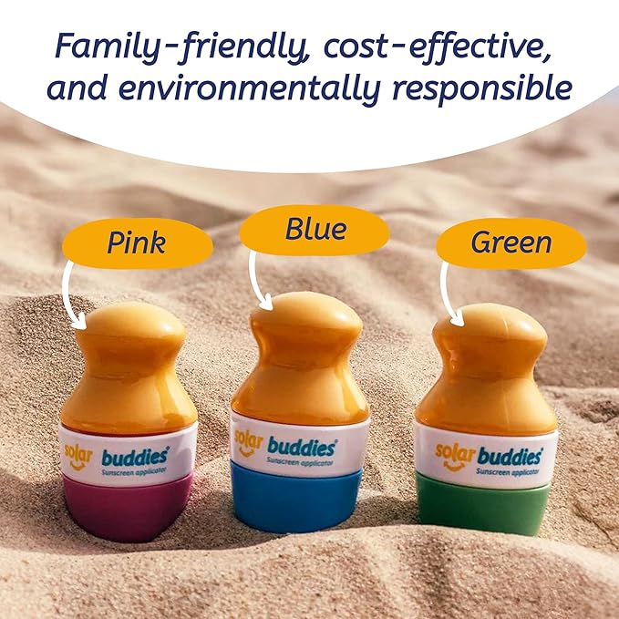 Solar Buddies Sunscreen Applicator - Pink Pack of 3 - BPA-Free Refillable Roll on Sponge Sunscreen Suncream &amp Lotion Applicator For Kids Adults &amp Families - Holds 3.4fl oz Perfect Size for