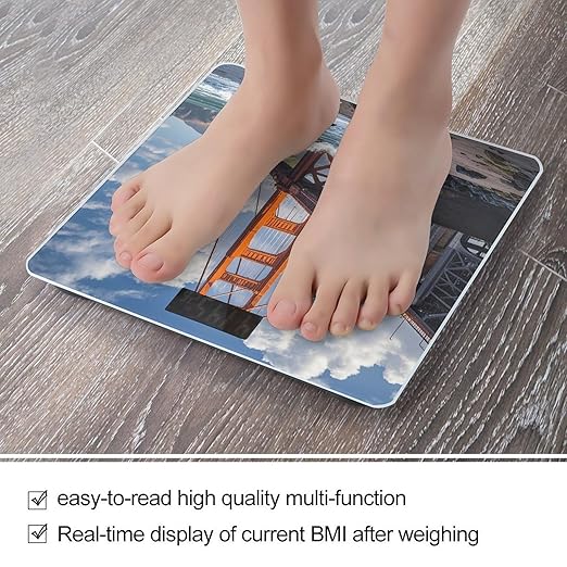 Golden Gate Bridge Bathroom Scale for Body Weight Bathroom Weighing Scales with Back Lit LED Display Sturdy Tempered Glass Body Weight Bathroom Scale 400lb Weighing