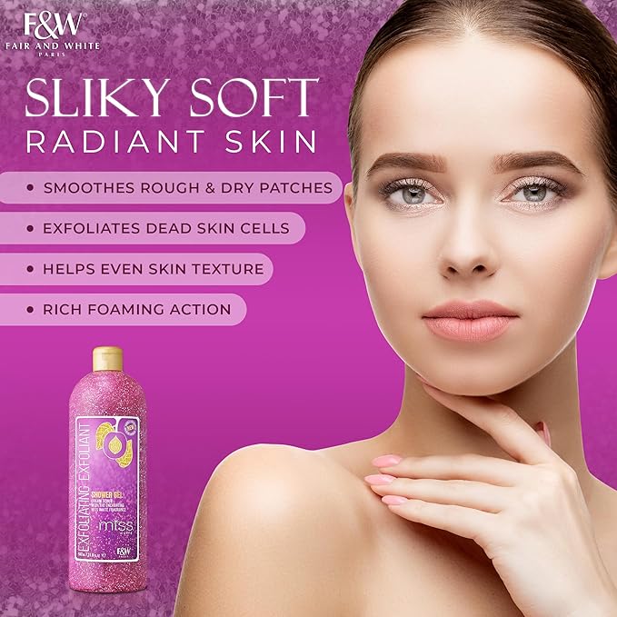 FAIR &amp WHITE Miss White Exfoliating Shower Gel 940ml/31.8 Fl Oz - Formulated to Exfoliate Skin with Pomegranate and Glycerin
