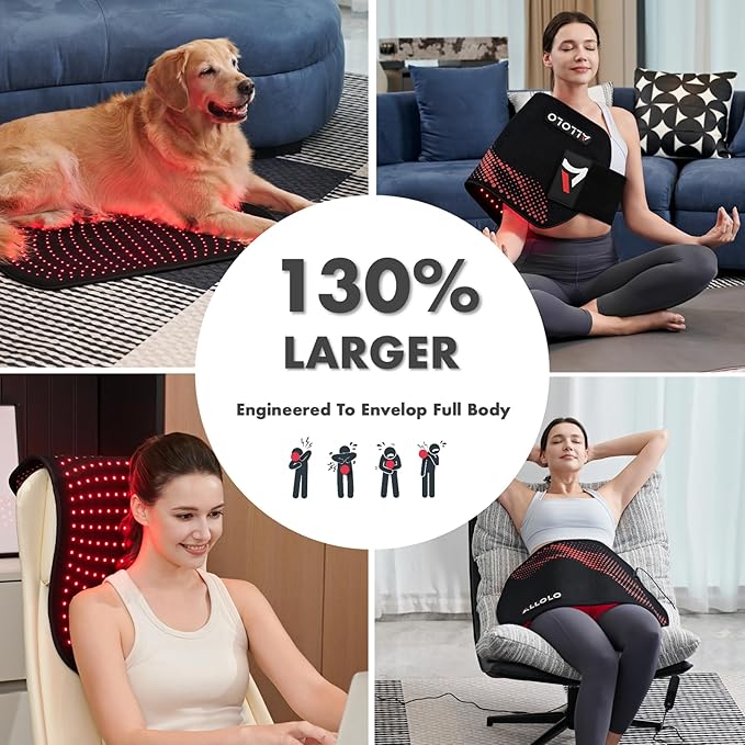 ALLOLO Red Light Therapy for Body 27.6*13.9 Large Infrared Light Therapy with Timer 280pcs 3-in-1 LEDs 660nm&amp850nm Red Light Therapy Pad for Back Belly Knee Joint (with Storage Bag &amp Glass