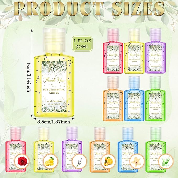 Gejoy 48 Pack Thank You Hand Sanitizer Bulk Wedding Party Favors for Guests Greenery Mini Hand Sanitizers Travel Size Hand Sanitizer Gifts for Baby Shower Bridal Bachelorette Shower Anniversary Favors