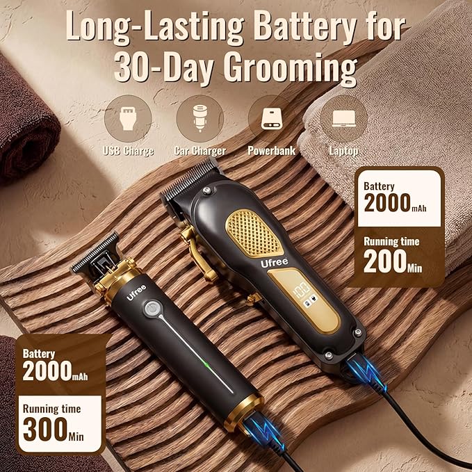 Ufree Hair Clippers for Men Clippers and Trimmers Set Cordless Barber Clippers Grooming Kit Gifts for Men