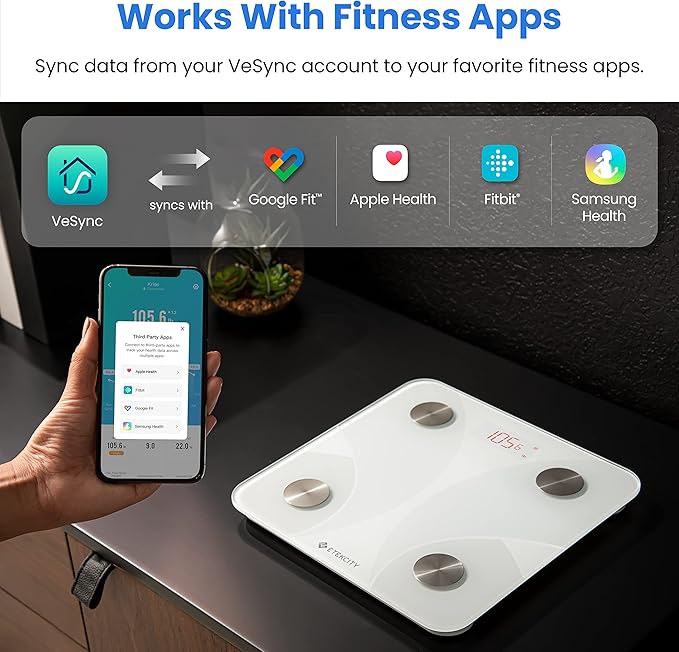 Etekcity Scale for Body Weight Smart Digital Bathroom Weighing Scales with Body Fat and Water Weight for People Bluetooth BMI Electronic Body Analyzer Machine 400lb