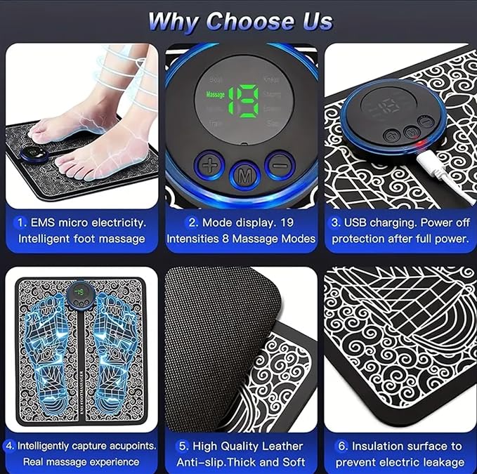 EMS Foot Massager MatFoot Stimulator Massager Pad–Improved Circulation and Pain Plantar Fasciitis Relief Muscle Relaxation Foldable Legs &amp Feet Massager