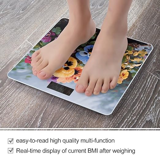 Pansy Flowers Weight ScaleClear LED Display Bathroom Digital Weighing ScaleTempered Glass Digital Bathroom Scale for Body Weight Capacity Up to 400 Lbs