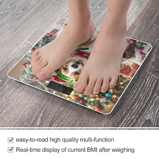 Christmas Animal Bathroom Scale for Body Weight Bathroom Weighing Scales with Back Lit LED Display Sturdy Tempered Glass Body Weight Bathroom Scale 400lb Weighing