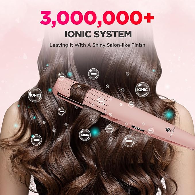MiroPure 360° Airflow Styler Curling Iron Titanium Flat Iron Hair Straightener and Curler 2 in 1 Professional Curing Wand with Ionic Aroma Cool Air 13 Adjustable Temps Dual Voltage for Long Hair