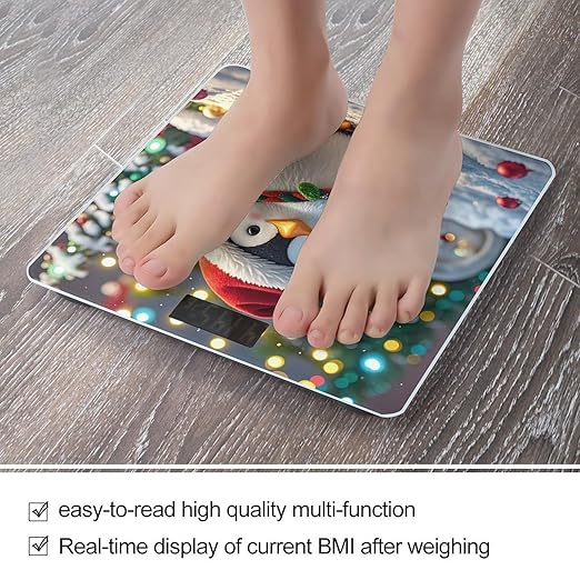 Christmas Funny Penguin Scale for Body Weight Digital Bathroom Scale Toughened Glass High Precision Scales for Body Weight with Large LCD Backlight Display Weight Scales