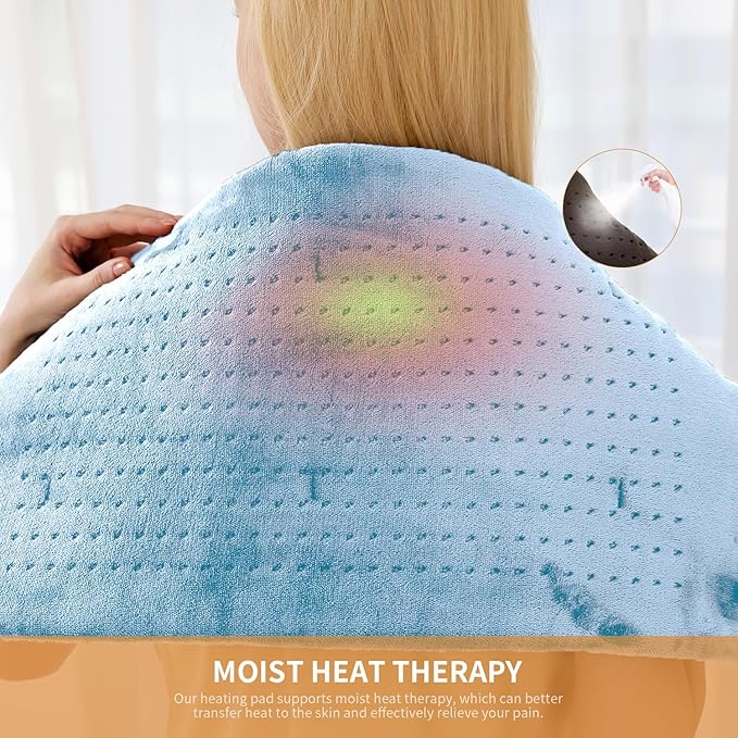 SAROO Heating Pad for Back Pain ReliefMassaging Weighted Heating Pads for Neck ShoulderCrampPortable Heated Pad with 3 Heat Settings &amp 6 Massage18 Relaxing CombinationsAuto Off12*24Sky B