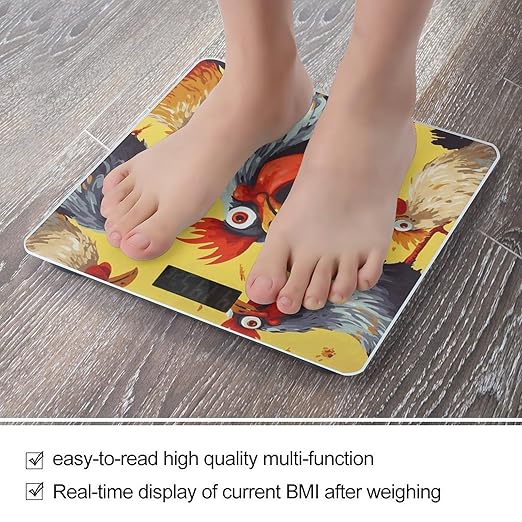 Art Chicken Painting Bathroom Scale Weight Scale for Body WeightHighly Accurate Digital Weighing Machine Clear LED Display Digital Bathroom Body Scale 400lb/182kg