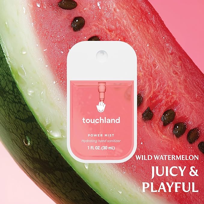 Touchland Hydrating Hand Sanitizer Spray – Tropical Trio Set (Mango Passion Beach Coco Wild Watermelon) – 3 x 1 FL OZ Travel Size Mists