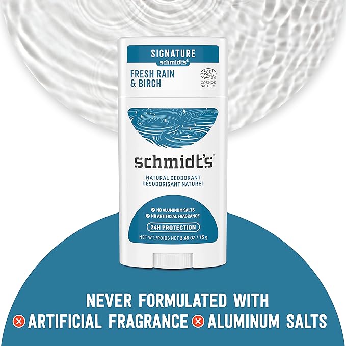 Schmidt's Aluminum Free Natural Deodorant Charcoal &amp Magnesium 2 Count For Women and Men &amp 100% Natural Origin Ingredient Deodorant Stick Fresh Rain &amp Birch 2 Count