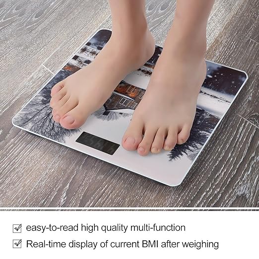Winter Farmhouse Scale for Body Weight Anti-Slip Tempered Glass Digital Bathroom Scales Clear LCD Display Weighing Scale Safe Rounded Corners Smart Scales