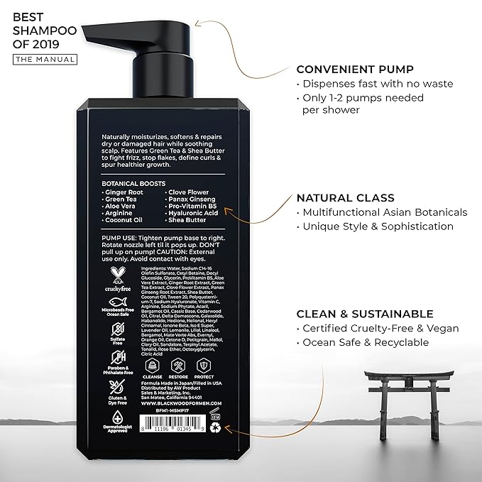 Blackwood For Men Hydroblast Moisturizing Shampoo (17oz) Pure Moisture Body Wash (17oz) and BioNutruent Foaming Face Wash (4.45oz) Bundle for Men
