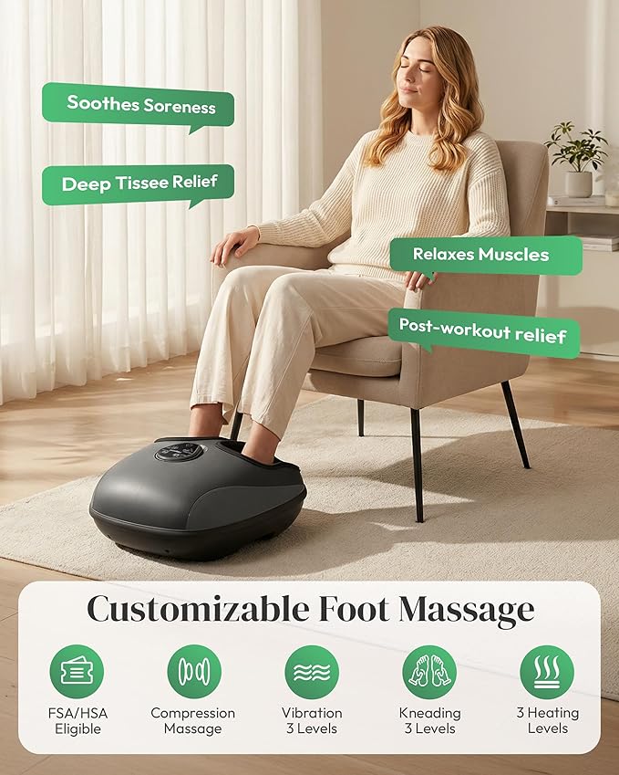 2026 Upgraded Shiatsu Foot Massager with Heat and Compression FSA Eligible HSA Store Eligible Remote Control Foot Massager for Plantar Fasciitis Neuropathy Gifts Men Women