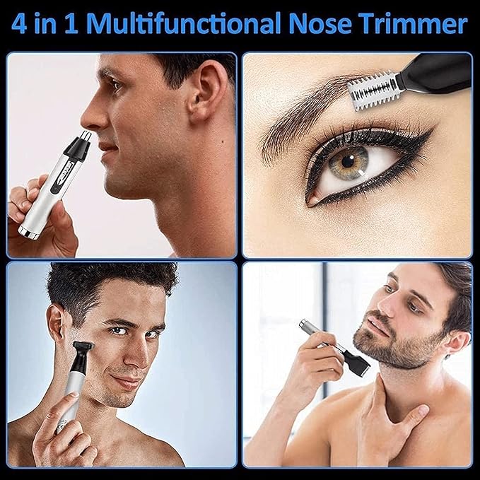 Stainless Steel 4-in-1 Nose Eyebrow and Facial Hair Trimmer Rechargeable with Carry
