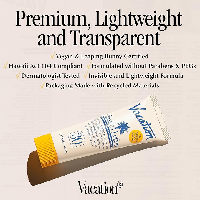 Vacation Mini Classic Sunscreen SPF 30 Water-Resistant Bulk Suntan Lotion Bachelorette Party Favors Beach Must Haves Traveling Essentials Travel Size 1 Fl. Oz. (Value Pack of 24)