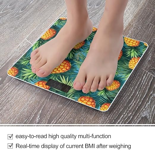 Women's Digital Bathroom Weighing Scale Automatic Switch Energy Saving Scale Smart Scale for Body Weight Tropical Palm Leaves Pineapples
