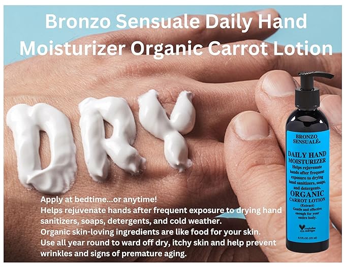 Organic Carrot Hand Lotion – Ultra-Hydrating Daily Moisturizer with Aloe &amp Shea Butter Stress-Relieving Aromatherapy Vegan &amp Cruelty-Free by Bronzo Sensuale 8.5 fl oz