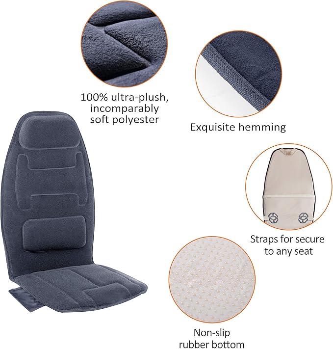 Snailax Massage Seat Cushion with Heat - Extra Memory Foam Support Pad in Neck and Lumbar10 Vibration Massage Motors 2 Heat Levels Back Massager Chair Pad for Back