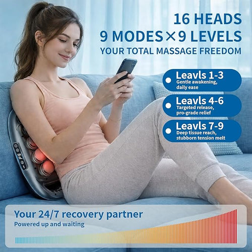 16 Head Massage Gun Deep TissuePercussion Massager for Muscle Relief9 Speeds &amp 9 Intensities Muscle Massage Gun for Shoulders Waist Office Staff