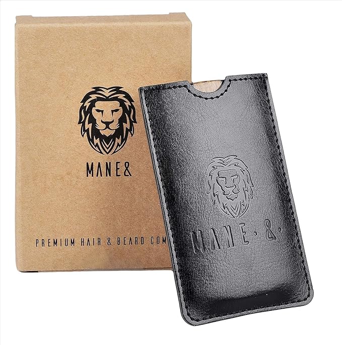 Premium Natural Ox horn and Sandalwood Beard Comb Dual-Action | Double Sided Beard &amp Mustache Comb with Black Protective Case | Perfect Grooming Companion &amp Gift for Men – by Man &amp Mane