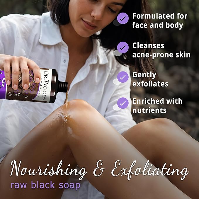 Dr. Woods Raw African Liquid Black Soap - Body Wash for Men and Women Contains Organic Shea Butter Gentle Exfoliant Natural Cleanser for Face Hands and Body - 32 Fl Oz Pack of 3