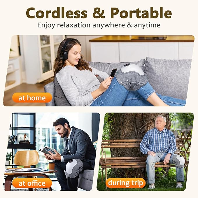 Electric Knee Massager with Heat 3 Heating and Vibration and Kneading Modes Deep Relaxation Relief Fatigue 5000mAh Battery Portable Cordless Adjustable Straps Gift for Men Women Gray 1 Pack
