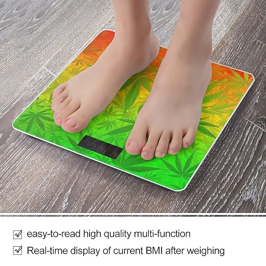 Smart Scale for Body Weight Digital Bathroom Weighing Scale Energy Saving Scale Rasta Flag Leaves Weedleaf Pattern