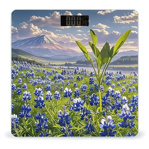 Bluebonnets Scenery Bathroom Scale Automatic Power On/Off Body Scales LCD Backlight Display Square Digital Scale Rounded Corners Bathroom Scales for Home Bedrooms