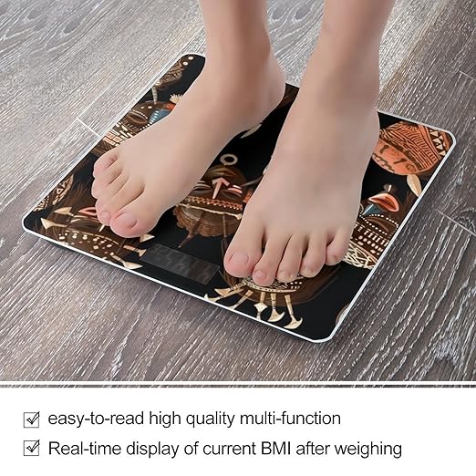 African Ritual Ethnic Tribal Scale for Body Weight High Precision Digital Weight Scales with LCD Display Anti-Slip Sturdy Slim Tempered Glass Bathroom Scale for Home Use