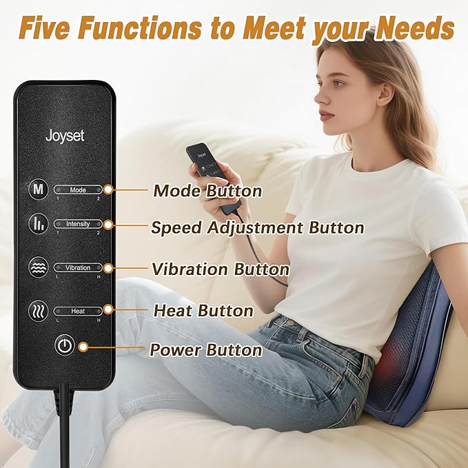 Joyset Back Massager for Back Pain Deep Tissue Shiatsu Lower Back Neck Massager with Heat 3D Kneading Massage Pillow for Neck Shoulder Legs Gifts for Mom Dad Women