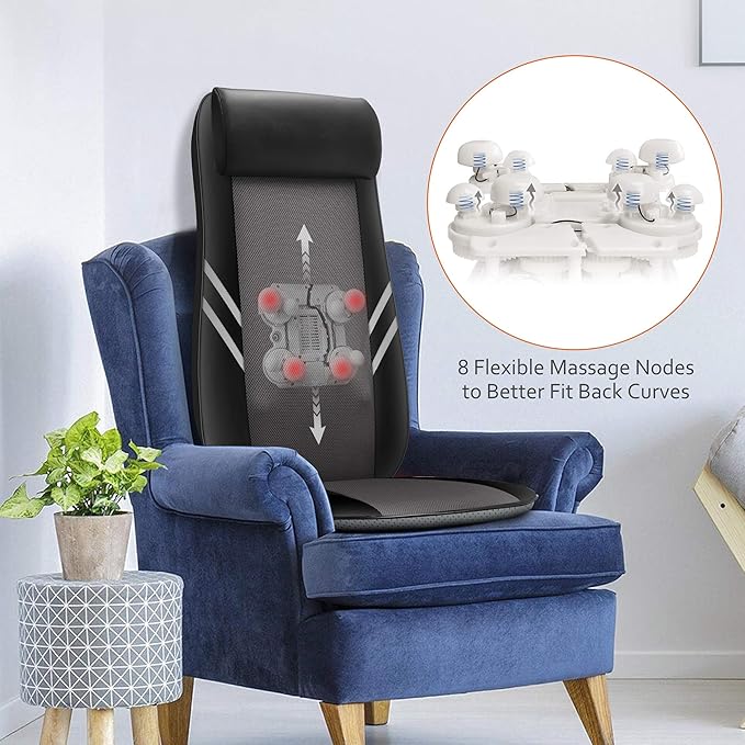 Snailax Back Massager with HeatShiatsu Massage Seat Cushion8 Flexible Nodes Massage for Full Back Massage Chair PadChair Massager for OfficeHome Use