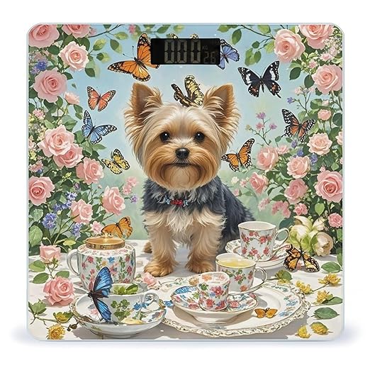 Yorkshire Terrier Tea Party Butterflies Roses Smart Scale for Body Weight Accurate Bathroom Scale with LED Display Digital Weight Scales Weighing Machine High Precision Scales for Bath Home
