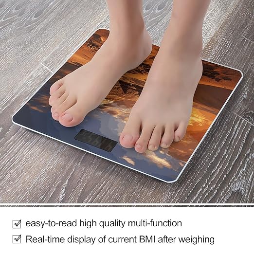Egyptian Pyramids Bathroom Scale Automatic Power On/Off Body Scales LCD Backlight Display Square Digital Scale Rounded Corners Bathroom Scales for Home Bedrooms