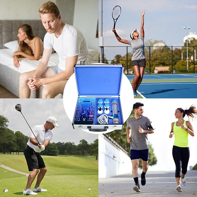 Portable Shockwave Therapy Machine for Body Muscle Massager Pain Relief Back Waist Leg and Golf Elbow Shock Wave Deep Tissue Pain Relief with 7 Massage Heads