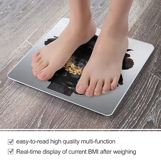 Black Peony Smart Scale for Body Weight Digital Bathroom Scale Toughened Glass Weight Scale with Large LCD Backlight Display High Precision Scales Weighing Machine