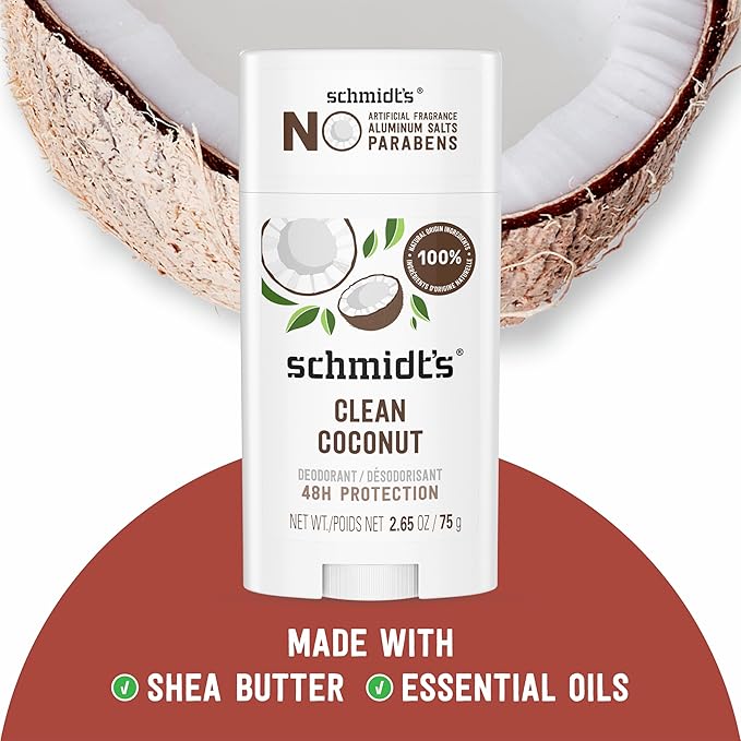 Schmidt's Aluminum-Free Vegan Deodorant Rose &amp Vanilla 2 Count and Clean Coconut 2.65 oz Each 24 Hour Odor Protection