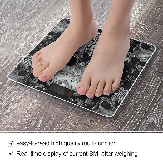 Skull Skeleton Bathroom Scale for Body Weight LCD Display Digital Bathroom Scale Tempered Glass Bathroom Weight Scales Fashion Smart Scales for Home Bedroom 400 Lb