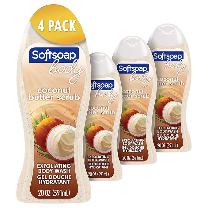 Softsoap Body Wash Coconut Butter Scrub Exfoliating Body Wash 20 Ounce 4 Pack &amp Lady Speed Stick Invisible Dry Antiperspirant Deodorant Shower Fresh 2.3oz 4 Pack